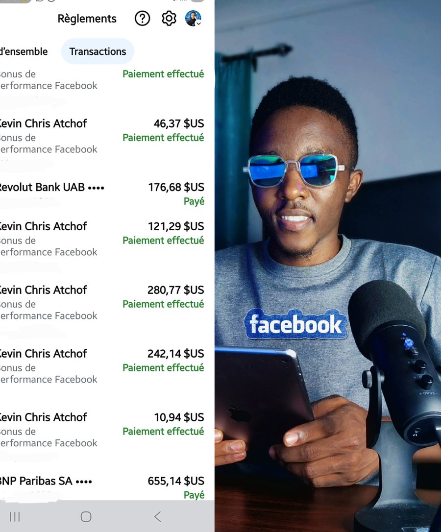 Paiements de monétisation Facebook reçus par Kevin Chris